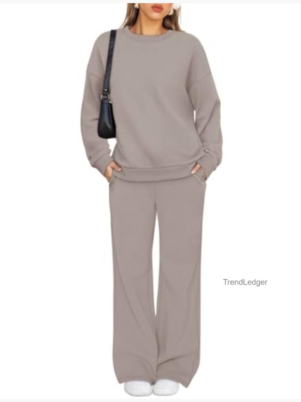 Matching Lounge Set Crewneck Sweatshirt Wide Leg Pants 2 Piece Outfit - Picture 2 of 7